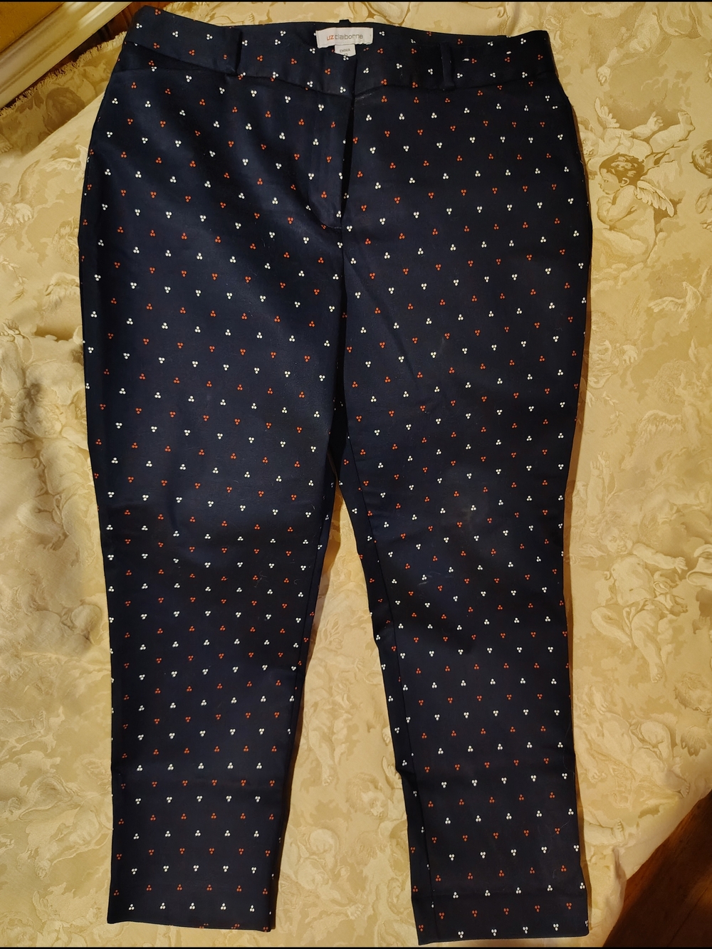 Liz Claiborne Navy Polka Cluster Cropped Pants